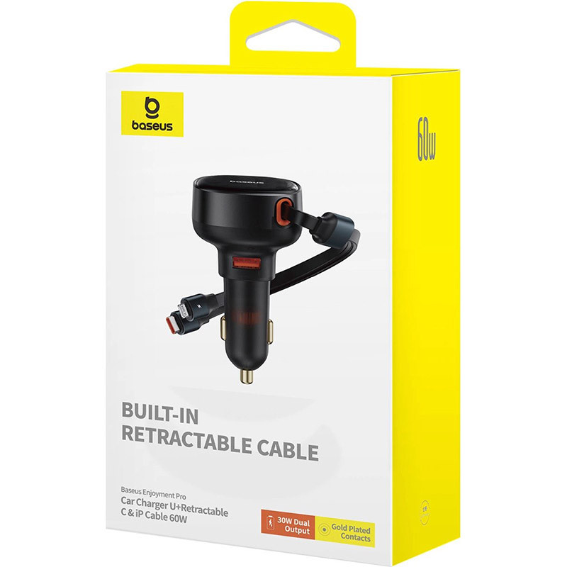 Chargeur de voiture Enjoyment USB avec câble USB-C et Lightning 60W Noir - BASEUS - C00057802111-02