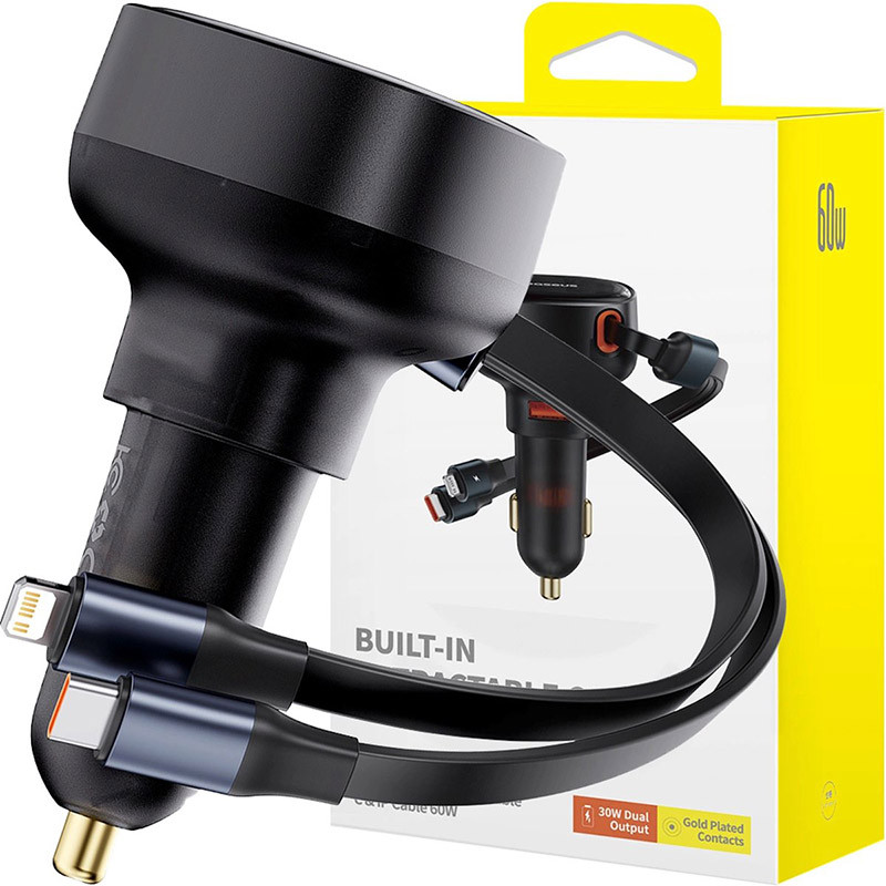 Chargeur de voiture Enjoyment USB avec câble USB-C et Lightning 60W Noir - BASEUS - C00057802111-02
