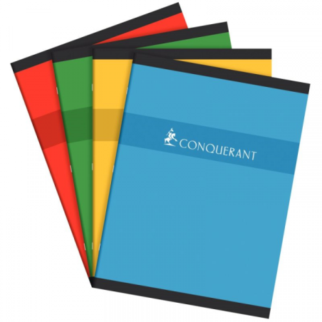 Cahier piqûre seyès 192 pages 24X32cm 70g Assortis - CONQUERANT - 412517
