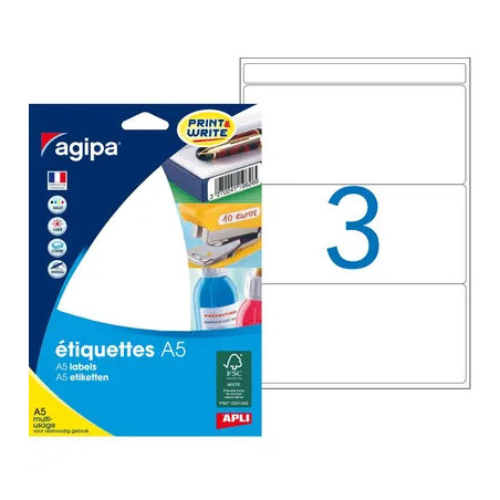 Etui de 48 étiquettes multi-usages A5 64x133mm Blanc - APLI AGIPA - 283951