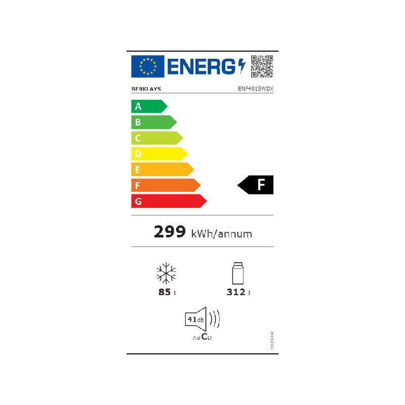 Réfrigérateur congélateur 397L NoFrost - BERKLAYS - BNF401SWDX - OCCASION