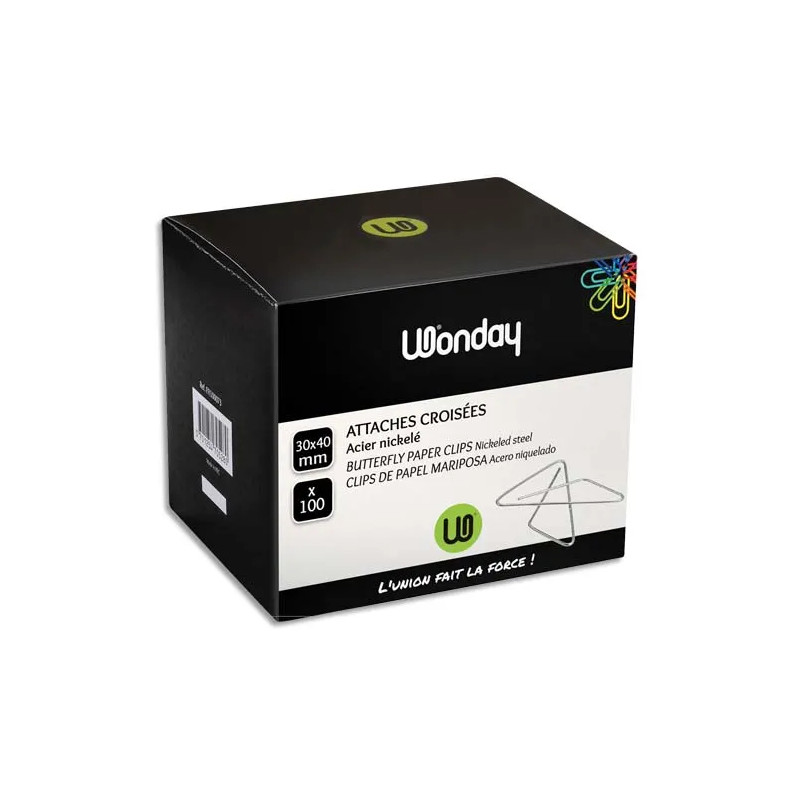 Boîte de 100 attaches lettres nickelé 30x40mm - WONDAY - 858296