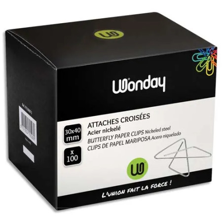 Boîte de 100 attaches lettres nickelé 30x40mm - WONDAY - 858296