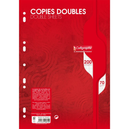 Sachet de 50 copies doubles perforées, format A4, seyès, papier 70g, blanc