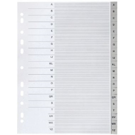 Jeu de 20 intercalaires alphabétiques en polypropylène gris, format A4
