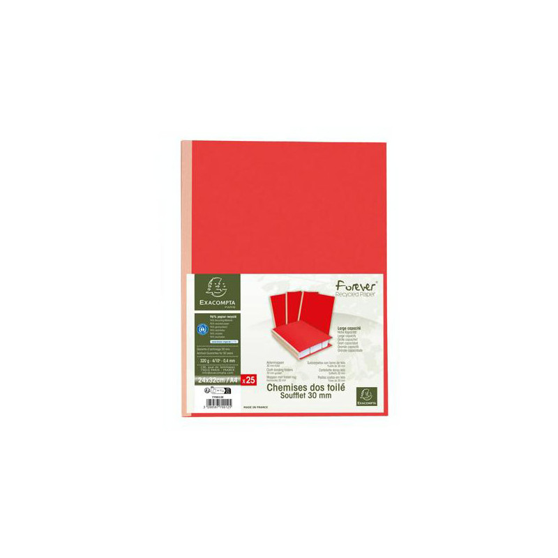 Paquet de 25 chemises rigides FOREVER dos toilé, rouge