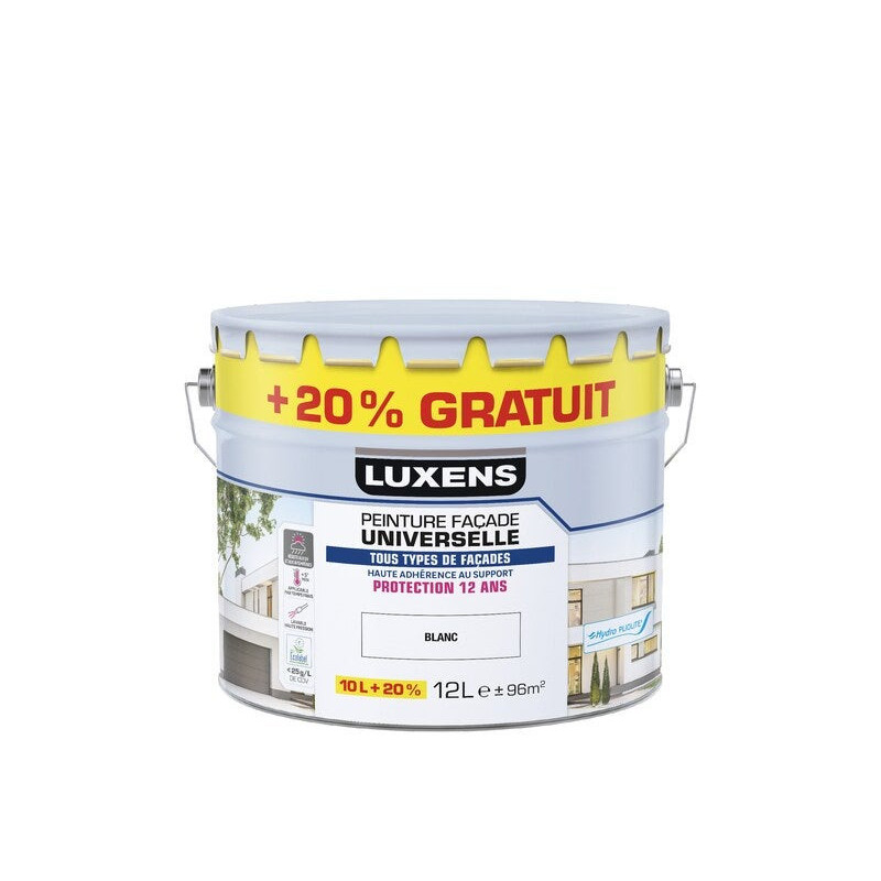 Peinture exterieure facade Universelle LUXENS blanc 10L+20% gratuit