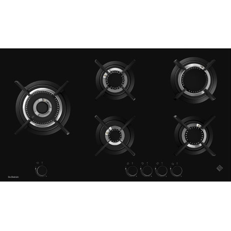Plaque de cuisson à gaz verre 5 foyers 90cm Noir - DE DIETRICH - DPG4950B