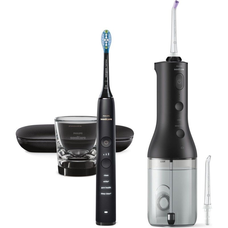 Brosse à dents électrique Sonicare 9000 DiamondClean + Power Flosser 3000 Noir - PHILIPS - HX3886/43