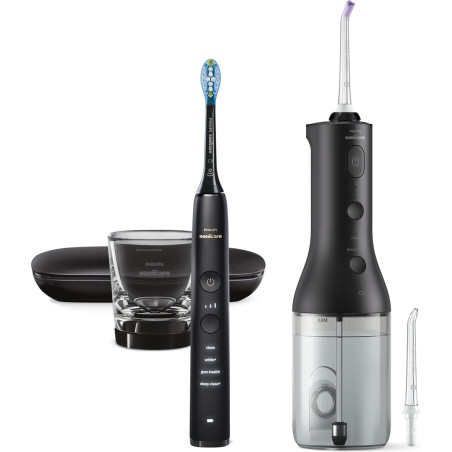 Brosse à dents électrique Sonicare 9000 DiamondClean + Power Flosser 3000 Noir - PHILIPS - HX3886/43