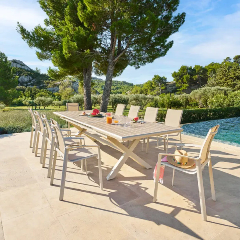 Table de jardin extensible - Axiome - HESPERIDE - Naturel - 8 personnes