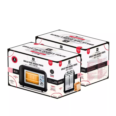 Grille-pain Toasteo Glass double fente avec fenêtre 800 W Noir - KITCHENCOOK - TOASTEOGLASSBLK