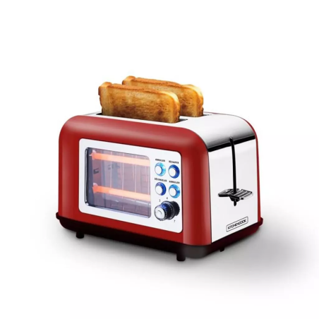 Grille-pain Toasteo Glass double fente avec fenêtre 800 W Rouge - KITCHENCOOK - TOASTEOGLASSRED