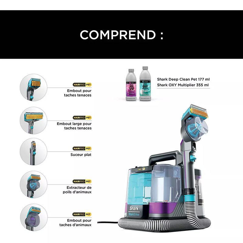 Détacheur StainStriker HairPro Pet 450W Argent/Fuchsia - SHARK - PX250EUT
