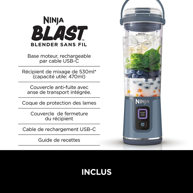 Blender portable Blast 530mL Bleu Denim - NINJA - BC151EUNV