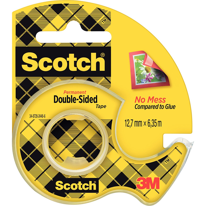 Rouleau adhésif Scotch double face 12,7mmx6,35m + dévidoir