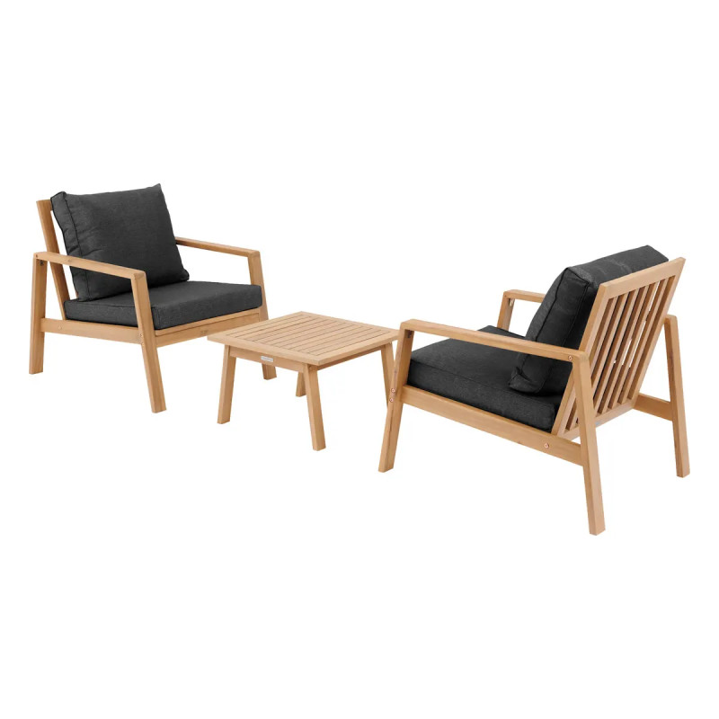 Salon de jardin - TIWI HESPERIDE - Carbone et acacia - 4 personnes