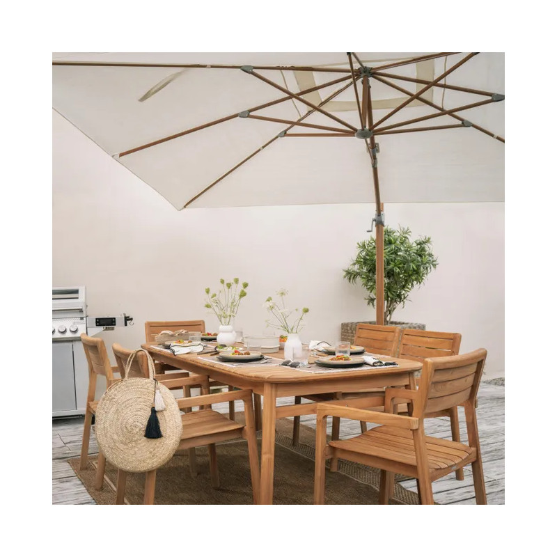 Parasol déporté en aluminium effet teck blanc AGORA