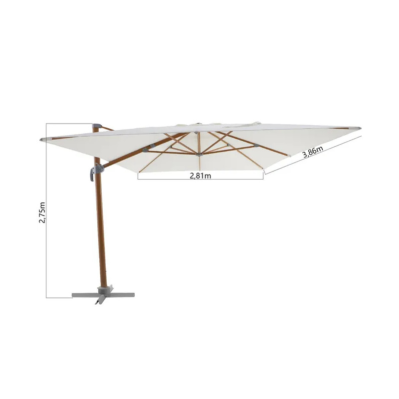 Parasol déporté en aluminium effet teck blanc AGORA