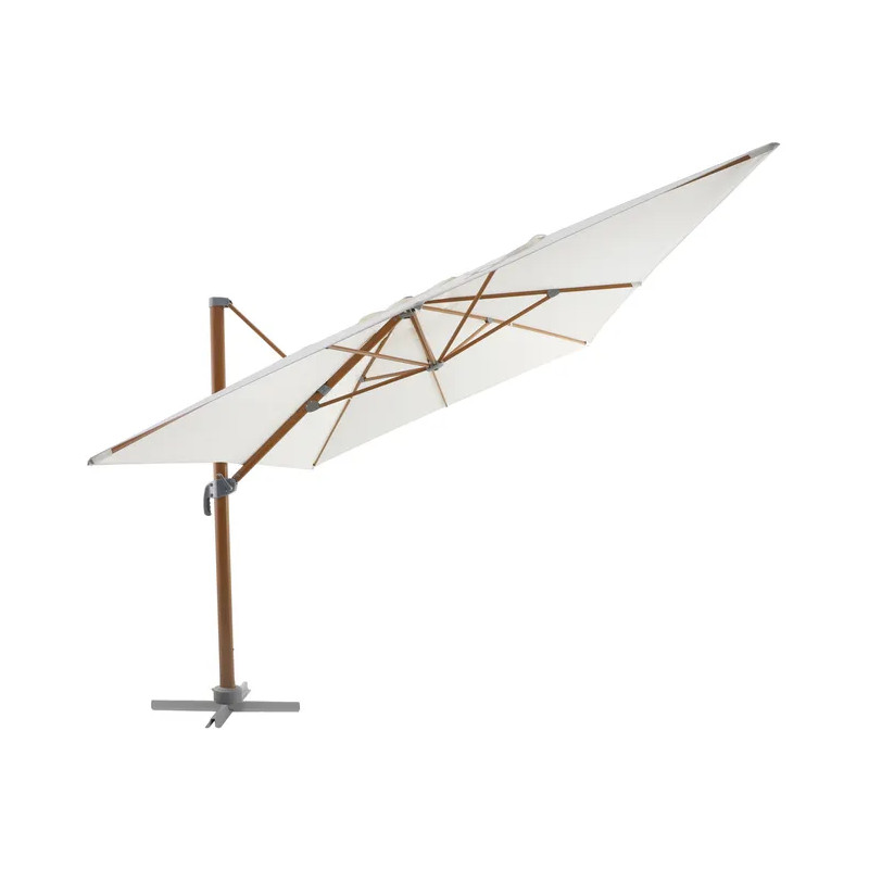 Parasol déporté en aluminium effet teck blanc AGORA