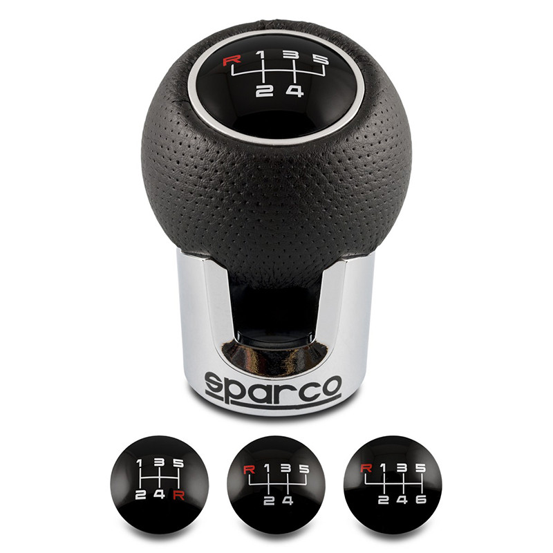 Pommeau de vitesse universel en cuir synthétique Noir/Chrome - SPARCO - SPC0105CH
