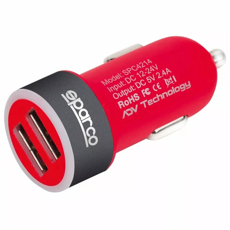 Chargeur USB avec double sortie 5V 2.4A Rouge/Noir - SPARCO - SPC4214
