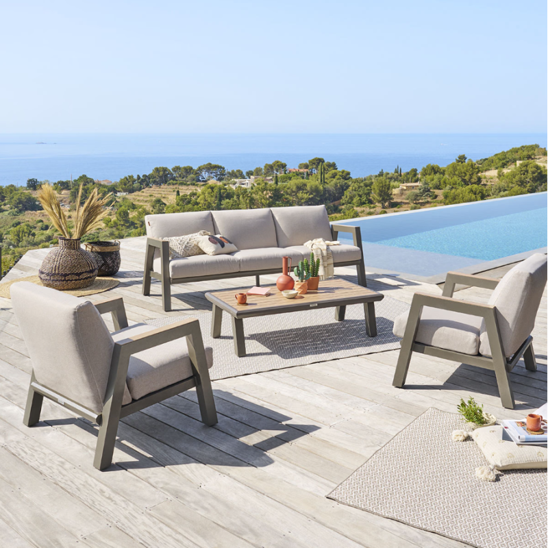 Salon de jardin - AXIOME - Beige et Praline - 5 personnes
