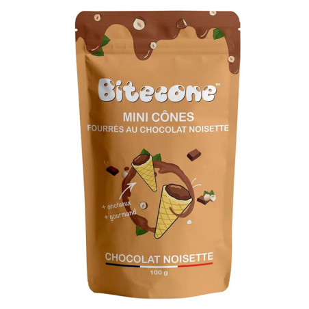 Mini Cônes Fourrés Chocolat Noisette 100g - BITECONE - BTC004