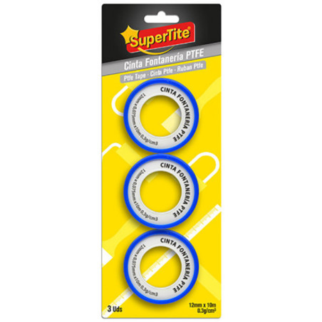Ruban plomberie PTFE 3 pièces 12mmx10m - SUPERTITE - SPT1112