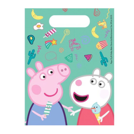 Lot de 6 pochettes d'Anniversaire Peppa Pig en plastique 23x13 cm - PROCOS - PR91102