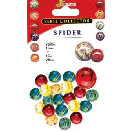 Filet de 20 Billes + 1 calot spider en verre KIM'PLAY - Dès 3 ans