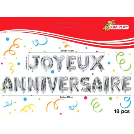 Guirlande Ballons Lettres Joyeux Anniversaire 17x22 cm Argenté - KIM'PLAY - KP4435