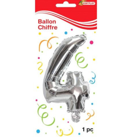 Ballon métal chiffre 4 Argenté - KIM'PLAY - KP44604