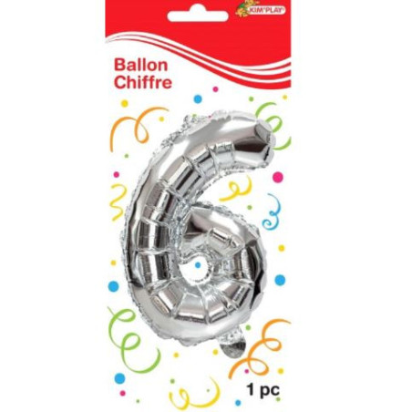 Ballon métal chiffre 6 Argenté - KIM'PLAY - KP44606