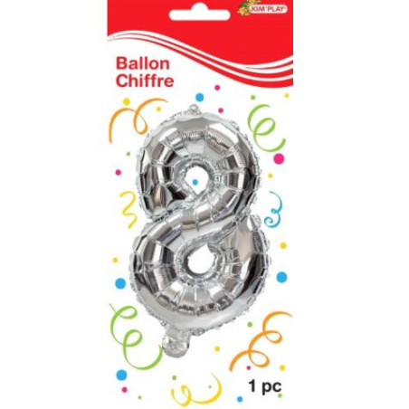 Ballon métal chiffre 8 Argenté - KIM'PLAY - KP44608