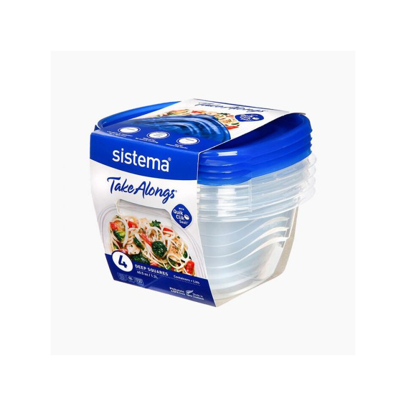 Set de 4 boîtes hermétiques carrées TakeAlongs 1,2L Bleu - SISTEMA - SA54110