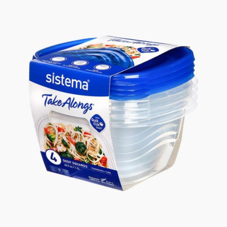 Set de 4 boîtes hermétiques carrées TakeAlongs 1,2L Bleu - SISTEMA - SA54110