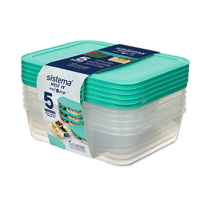 Set de 5 boîtes hermétiques Nest It 3 compartiments 1,9 L Vert - SISTEMA - SA59175