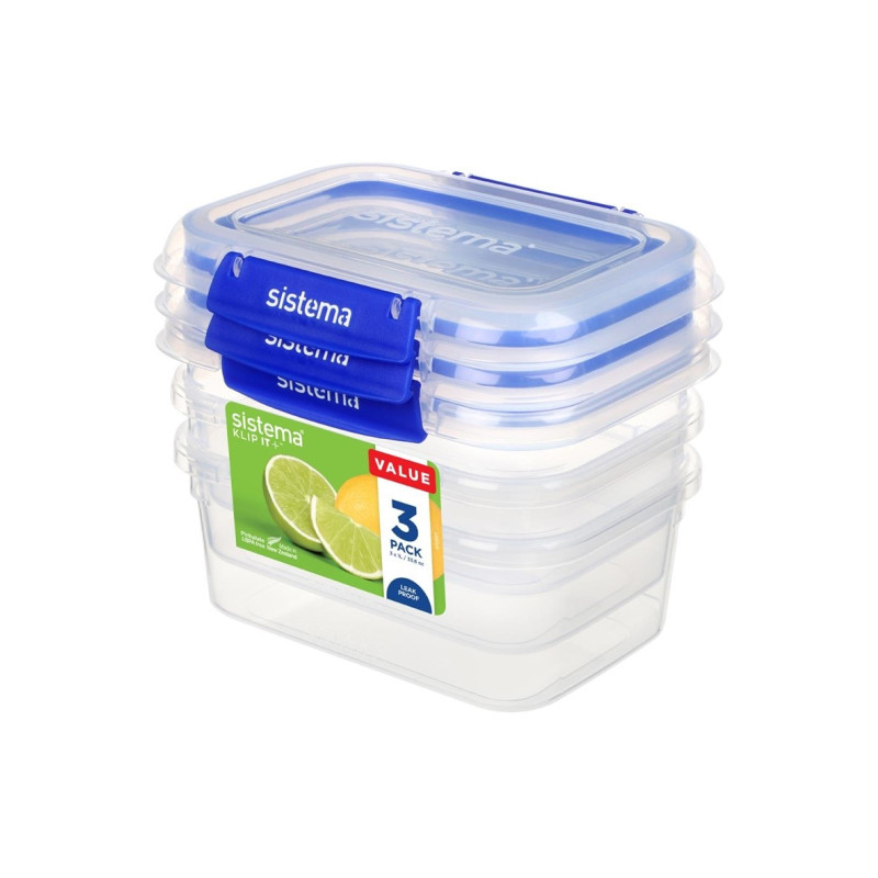 Set de 3 boîtes hermétiques Klip it Plus 1 L Bleu - SISTEMA - SA881613