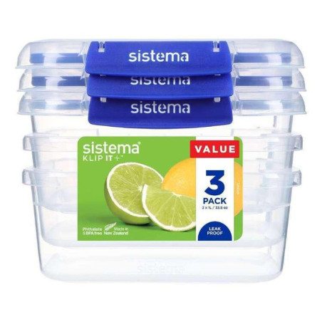 Set de 3 boîtes hermétiques Klip it Plus 1 L Bleu - SISTEMA - SA881613