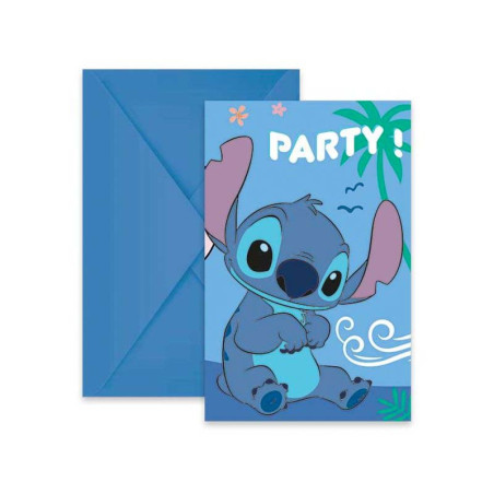 Lot de 6 cartes d'invitation + enveloppes Disney Stitch - PROCOS - PR96917
