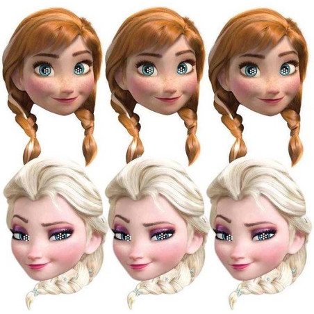 6 Masques d'anniversaire La Reine des Neiges 2 Anna et Elsa - PROCOS - PR85967