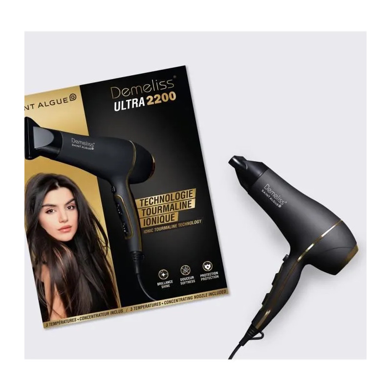 Sèche-cheveux Demeliss Ultra Tourmaline 2200W Noir/Doré - SAINT ALGUE - STA3974