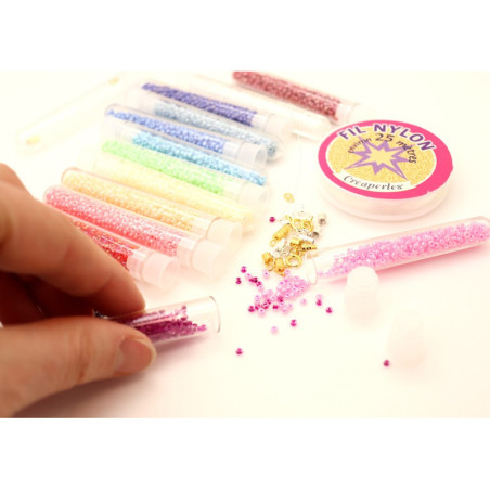 Blister de perles de rocailles avec 15 tubres et apprêts KIM'PLAY - Dès 3 ans