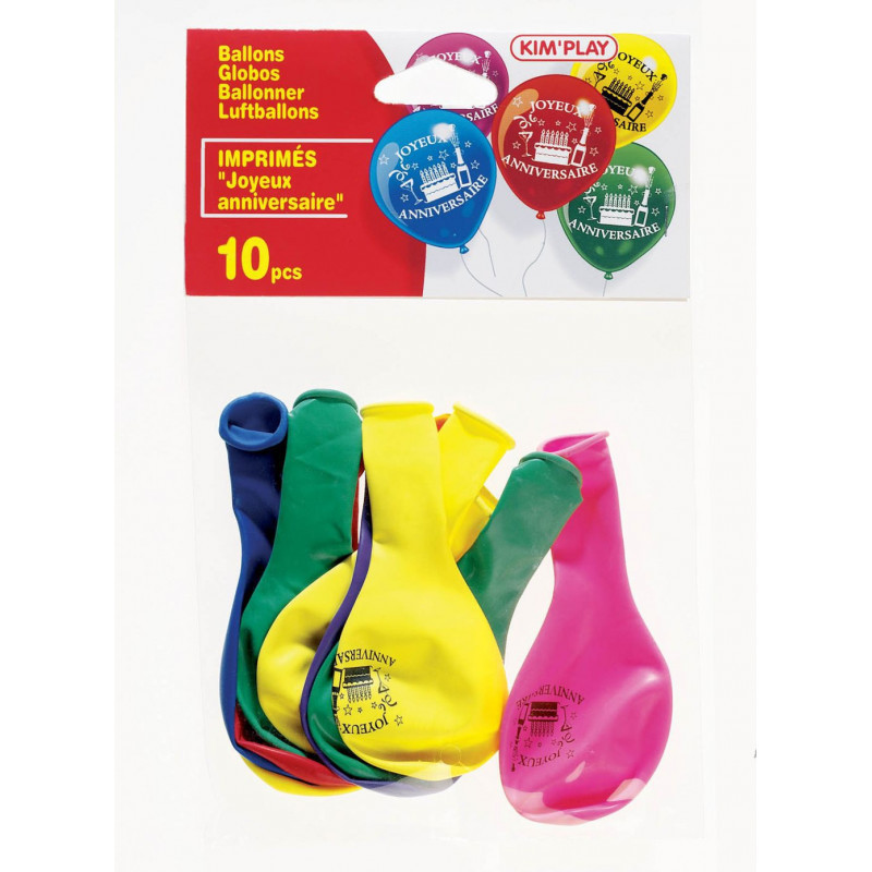 Sac de 10 ballons Joyeux Anniversaire KIM'PLAY - Dès 3 ans