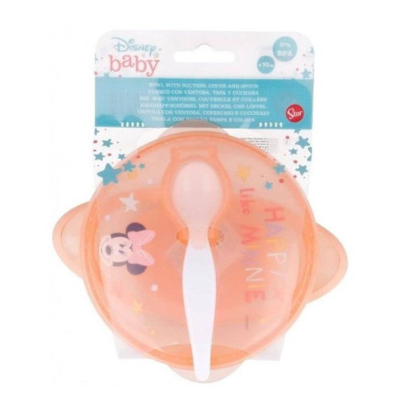 Bol Bébé avec ventouse couvercle et cuillère Ovale Saumon - DISNEY BABY - STO-13131