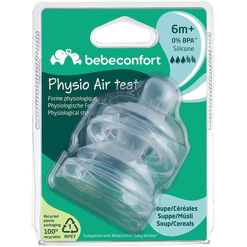 Tétine Physio Air Y Céréales et Soupes Silicone 6 mois Blanc - BEBÉ CONFORT - DOR-3102202250