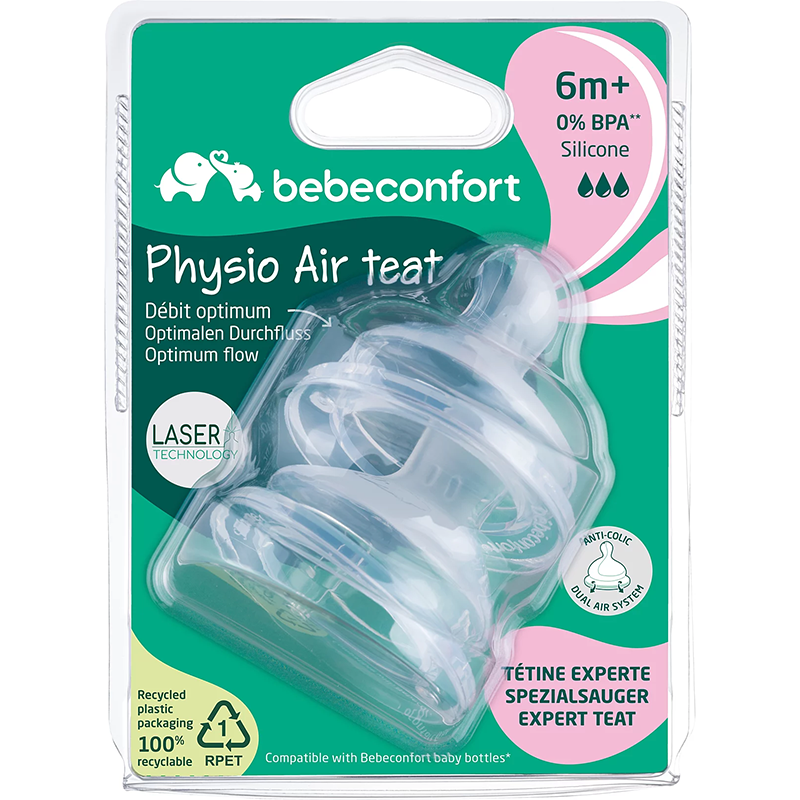 Tétine Physio Air débit rapide 6-18 mois Silicone Blanc – BEBE CONFORT - 3102202240
