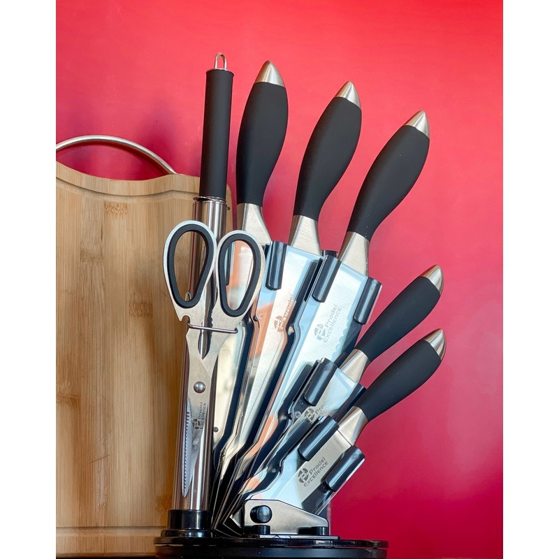 Bloc de couteaux et accessoires tournant 7 pièces Noir/Métal - PRADEL EXCELLENCE
