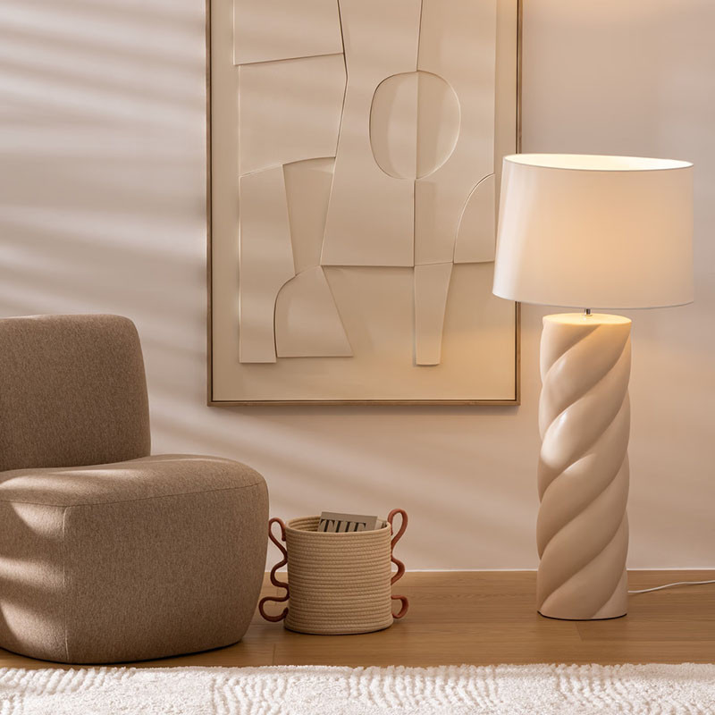 Lampadaire cylindre Noly en céramique H.102cm Beige - ATMOSPHERA